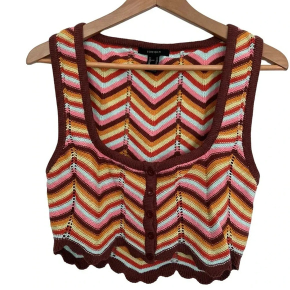 Forever21  Orange and Red Chevron Sleeveless Knitted Crop Tank Top - Picture 1 of 10